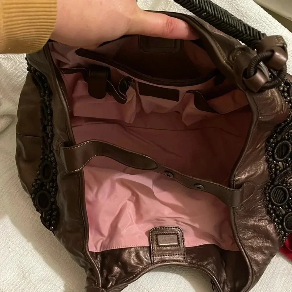 COLE HAAN- tiger eye metallic Alyssa bead bag - NWT